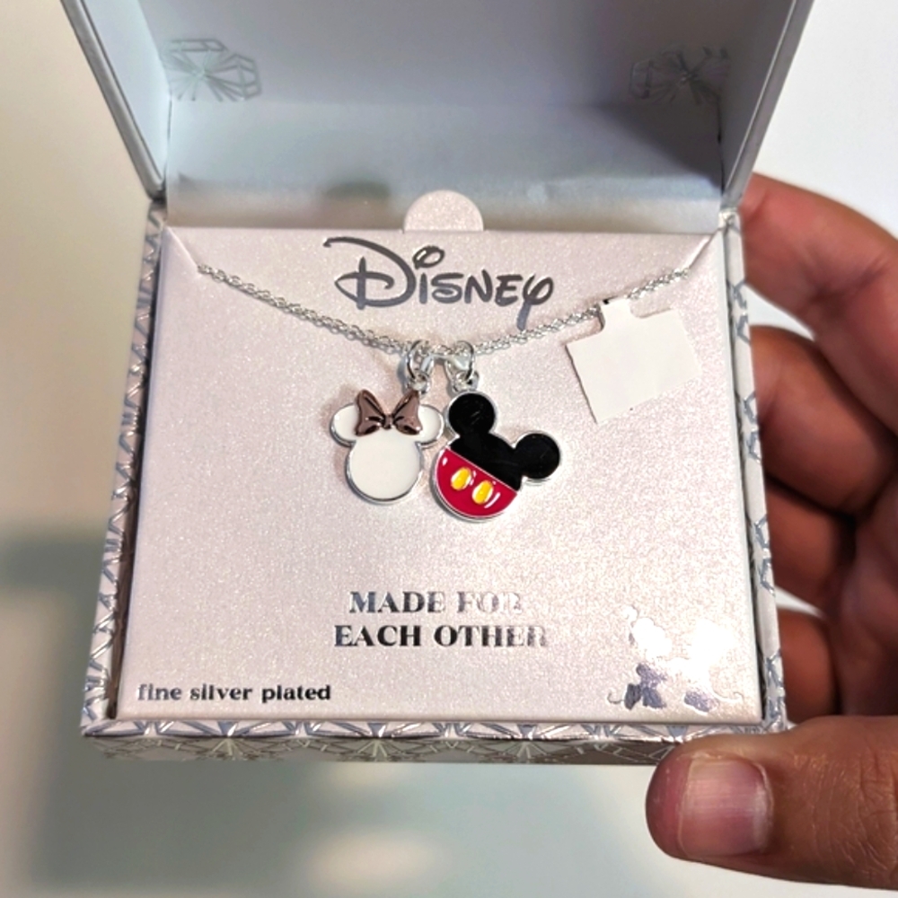 Disney Mickey and Minnie Silver Plated Necklace
